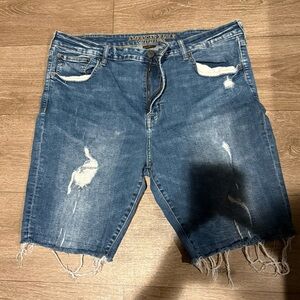 American Eagle Outfitters Men's Blue Distressed Denim Shorts